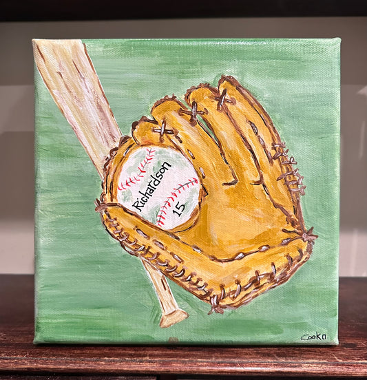 Glove, ball and bat personalized 10"x10"