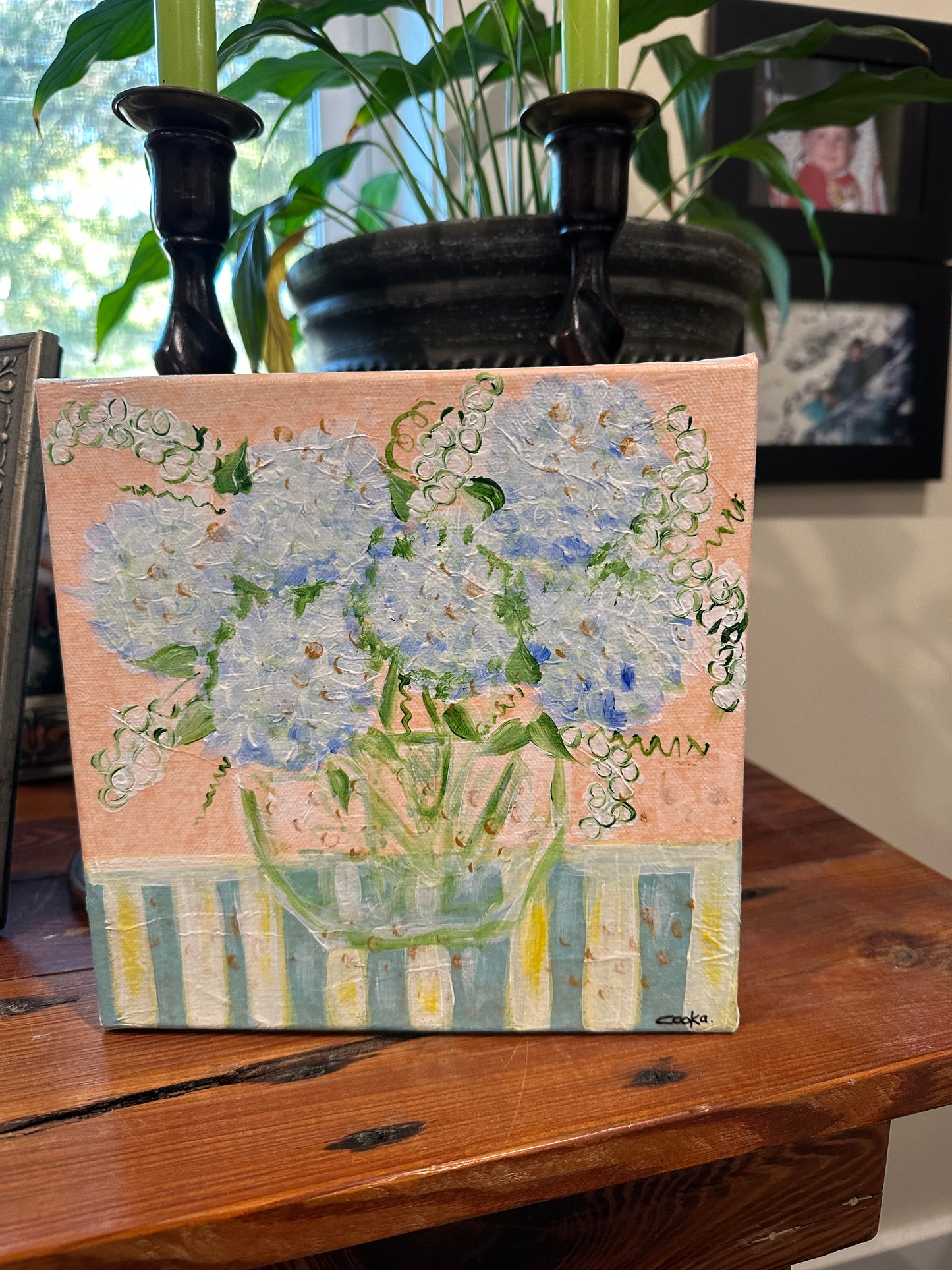 Blue hydrangeas in vase original