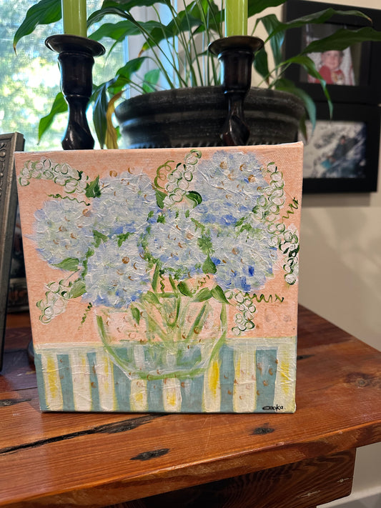 Blue hydrangeas in vase original