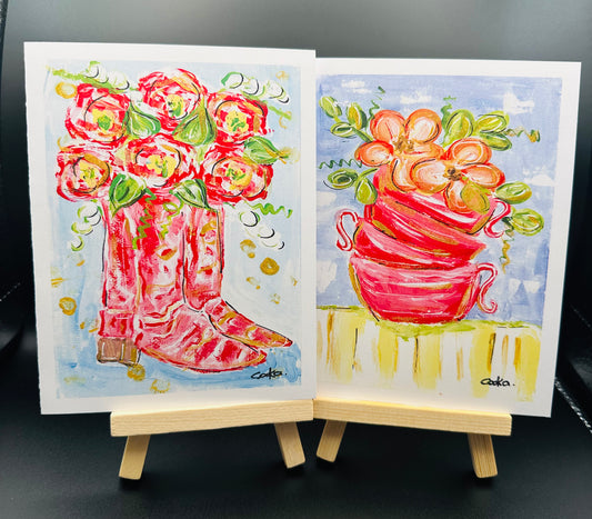 Boots and stacked mugs Notecards