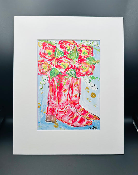 Boots with flowers Print