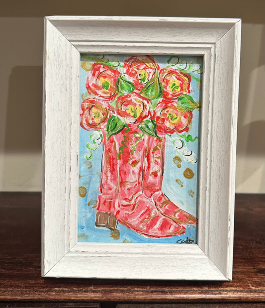 Boots with flowers Original Framed Mini