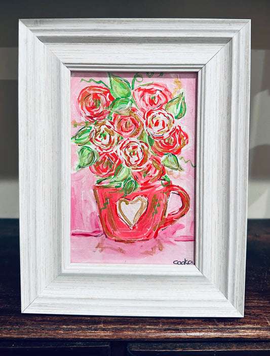Heart mug with flowers Original Framed Mini