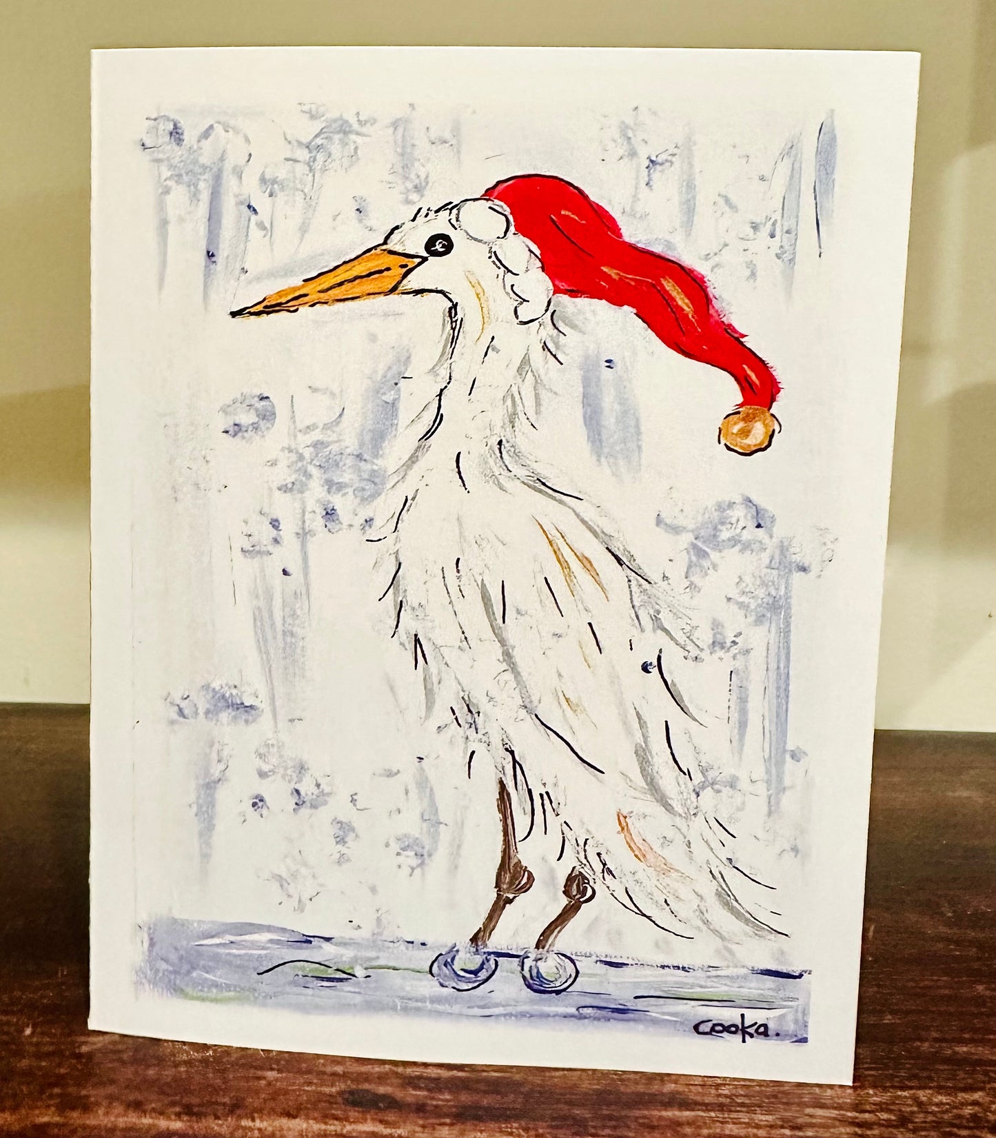 Egret with Christmas Hat