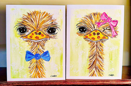 Ostrich Boy and Girl Notecards