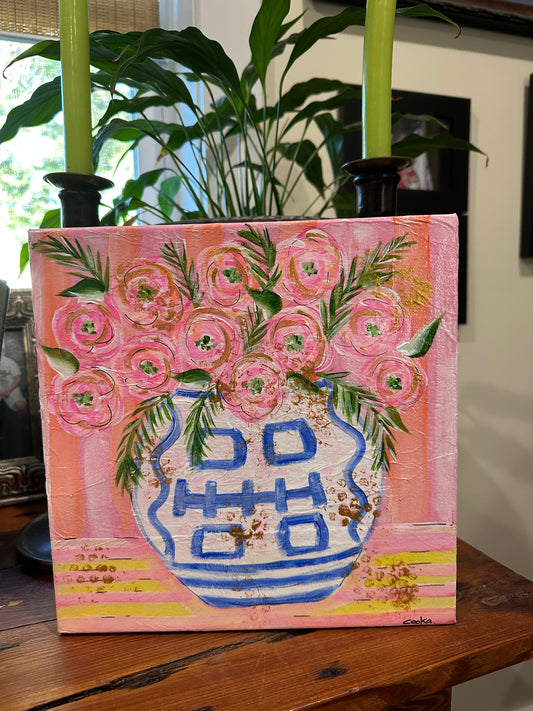 Pink flowers in bowl original