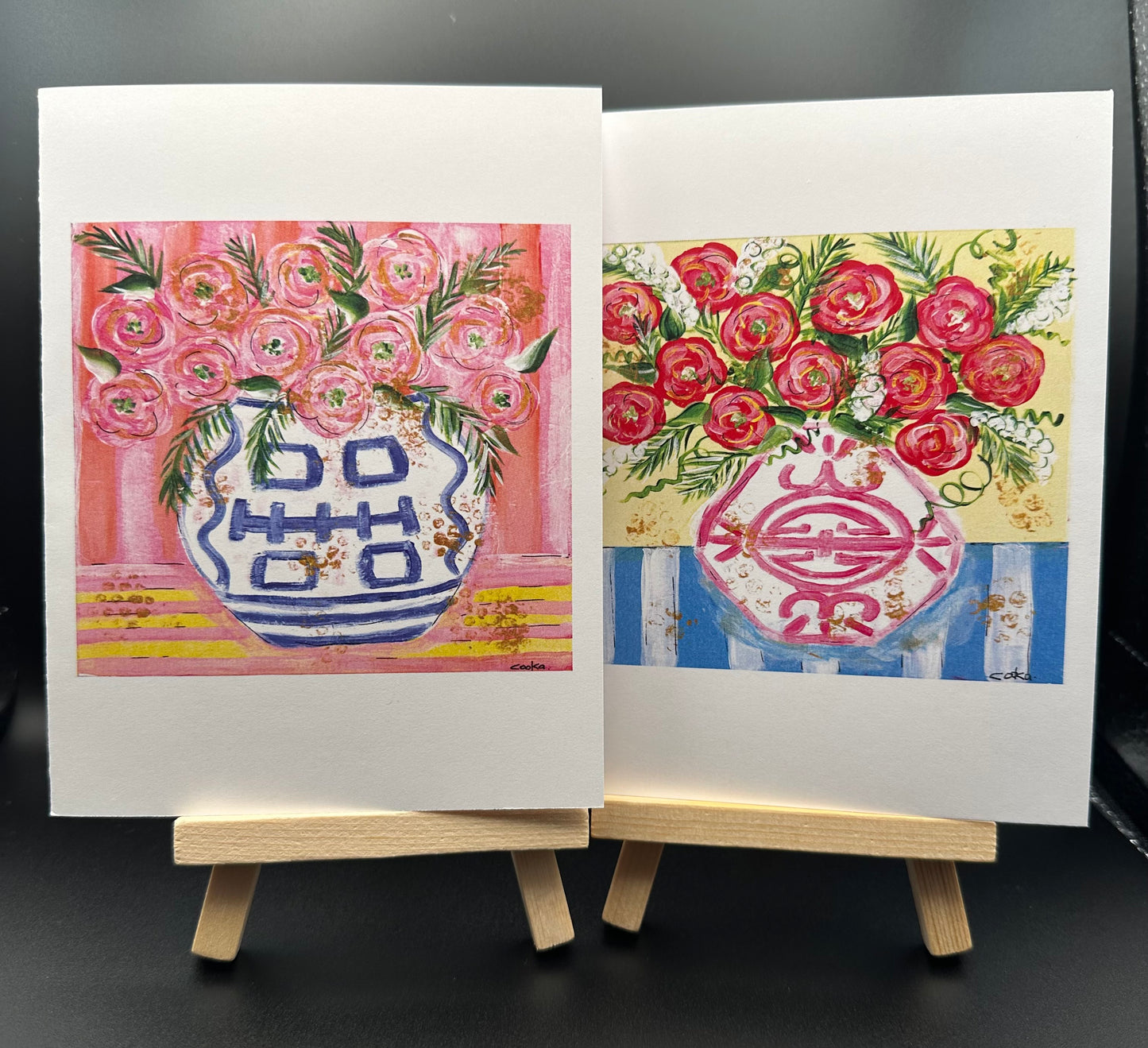 Red and Pink Florals Notecards